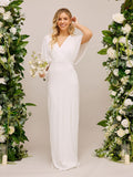 Angel Sleeve Sequin Maxi Bridal Dress, White Sequin