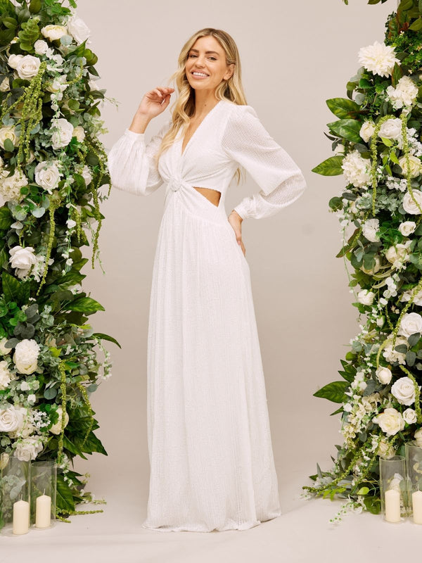 Sequin Cut Out Maxi Bridal Dress, White