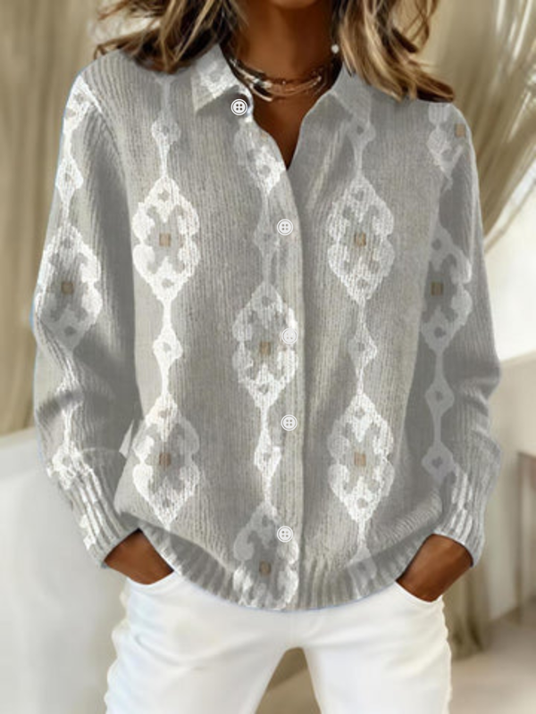 Renae — Elegant Knit Hoodie Blouse with Diamond Pattern