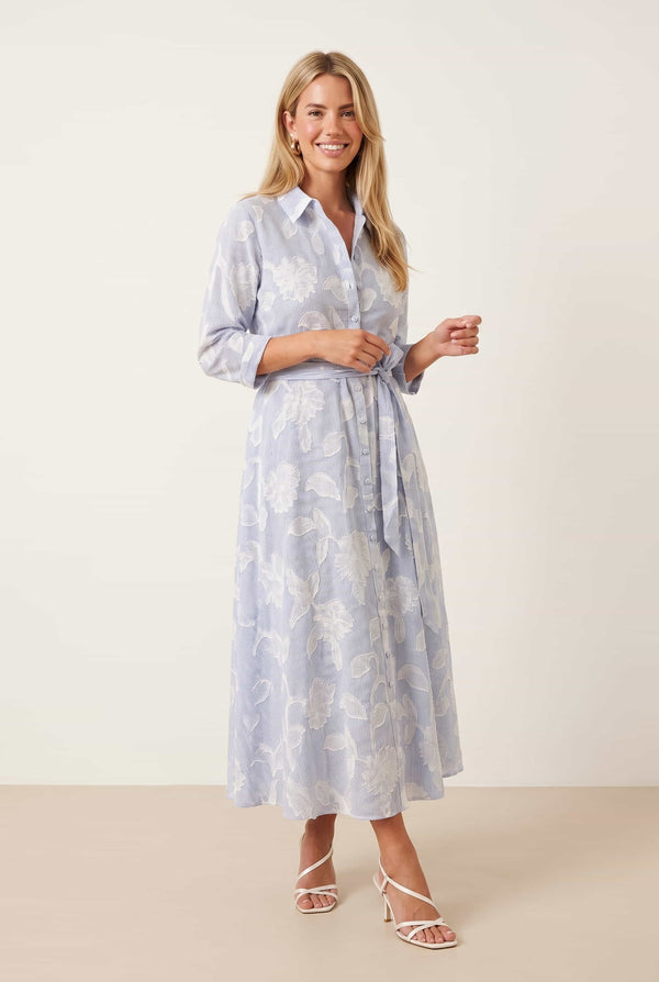 Blue Burnout Shirt Dress