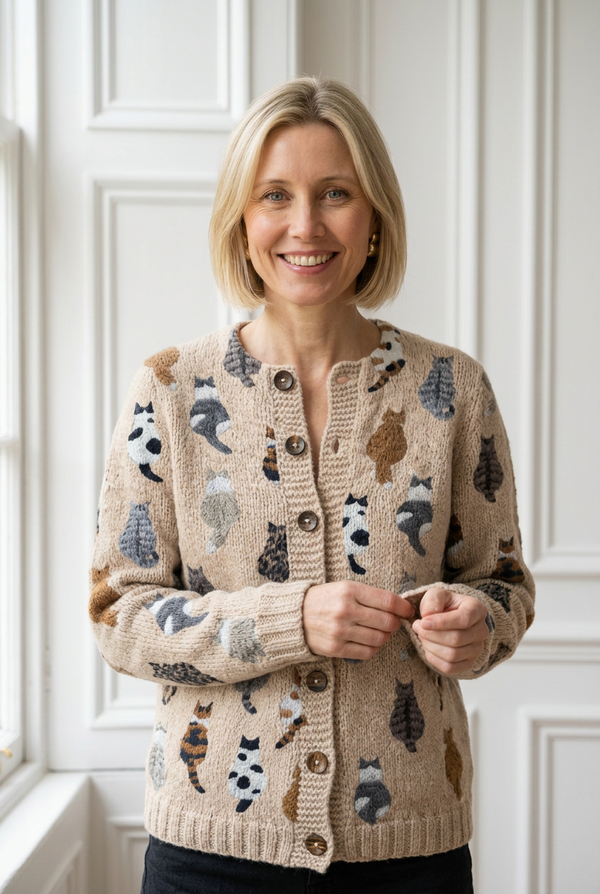 Charlotte Cozy Cat Print Cardigan