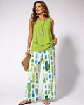 Sabina Green Top & Geometric Print Trouser Set
