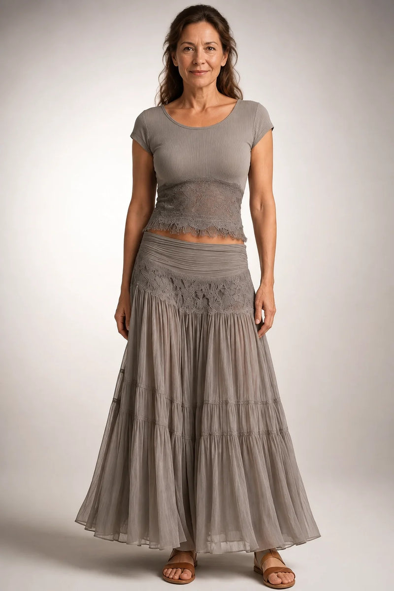 Eloise Lace & Pleated Maxi Set