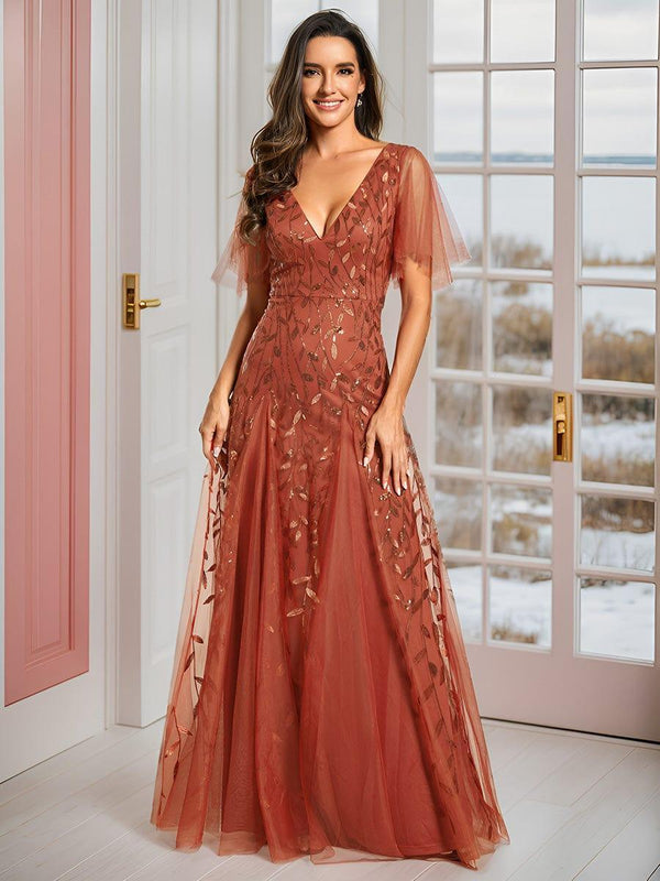 V Neck Long Wedding Guest Dress