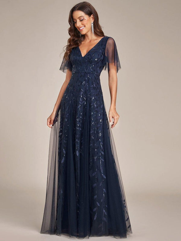V Neck Long Wedding Guest Dress