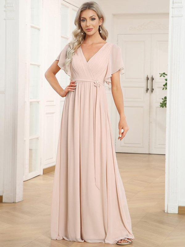 A-Line Pleated Chiffon Tie-Waist Bridesmaid Dress