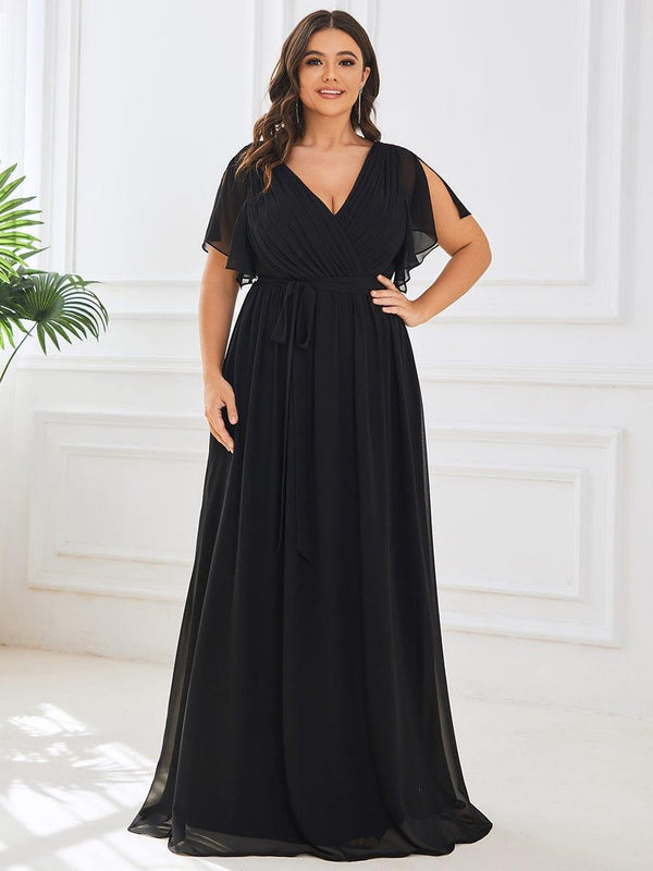 Plus Size V-Neck Floor-Length Chiffon Evening Dress