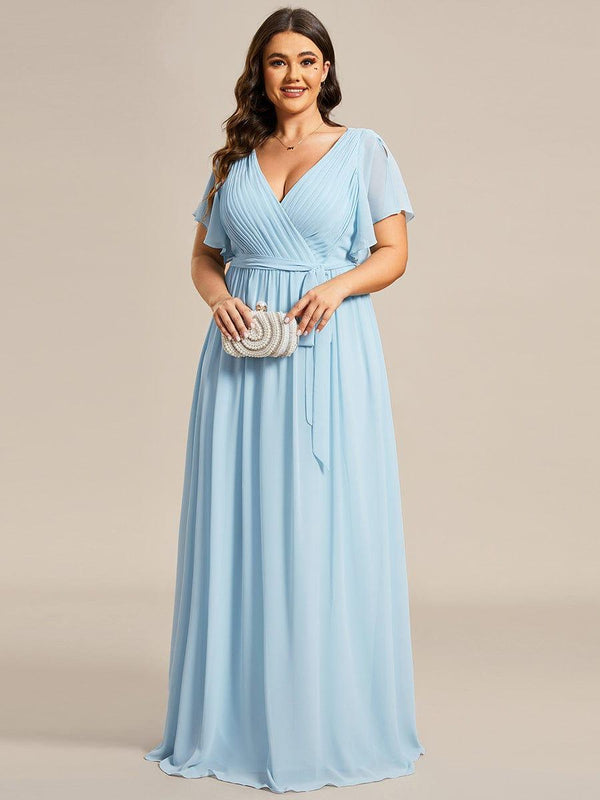 Plus Size V-Neck Floor-Length Chiffon Evening Dress