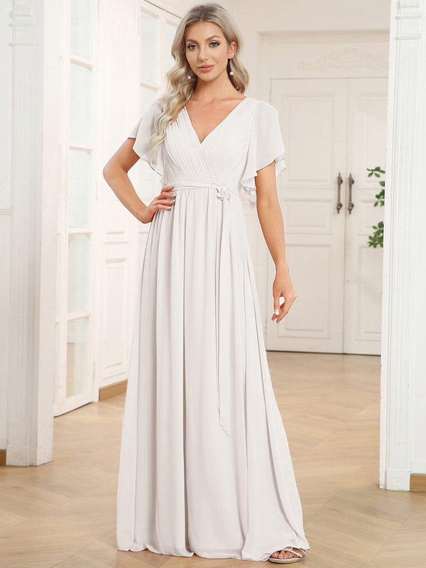 A-Line Pleated Chiffon Tie-Waist Bridesmaid Dress
