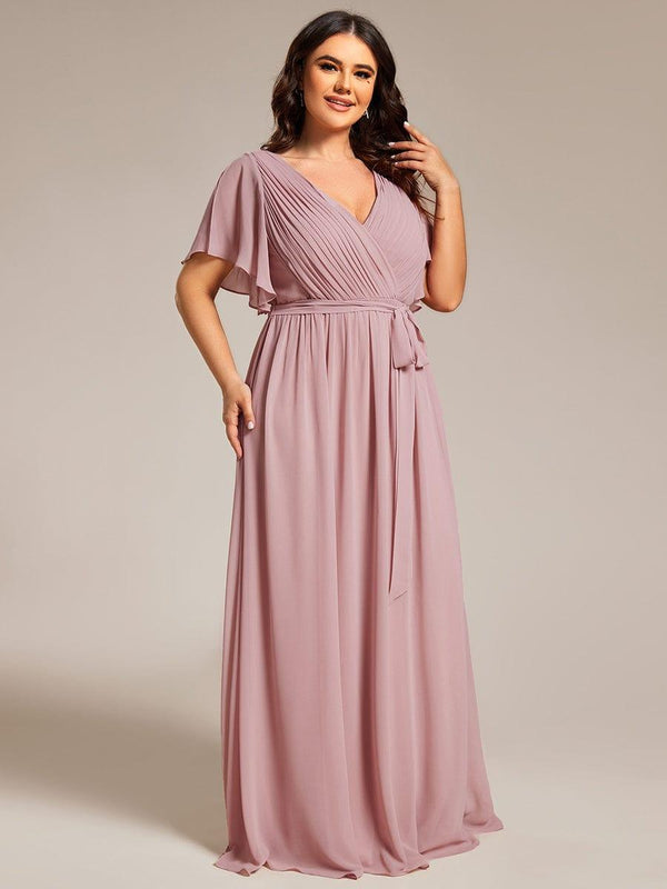 Plus Size V-Neck Floor-Length Chiffon Evening Dress