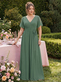 Plus Size V-Neck Floor-Length Chiffon Evening Dress