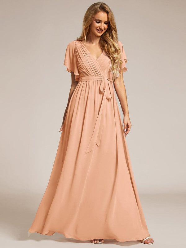 A-Line Pleated Chiffon Tie-Waist Bridesmaid Dress