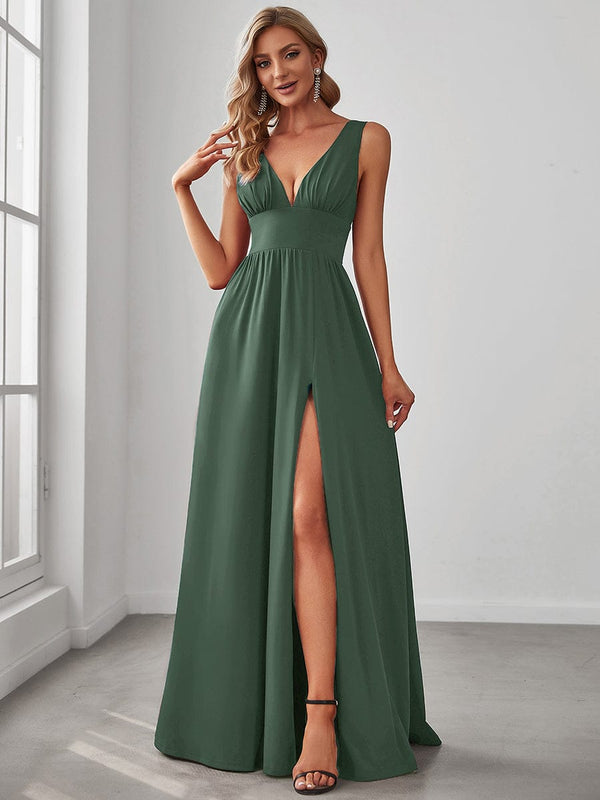 V-Neck Empire Waist Floor-Length Evening Dress