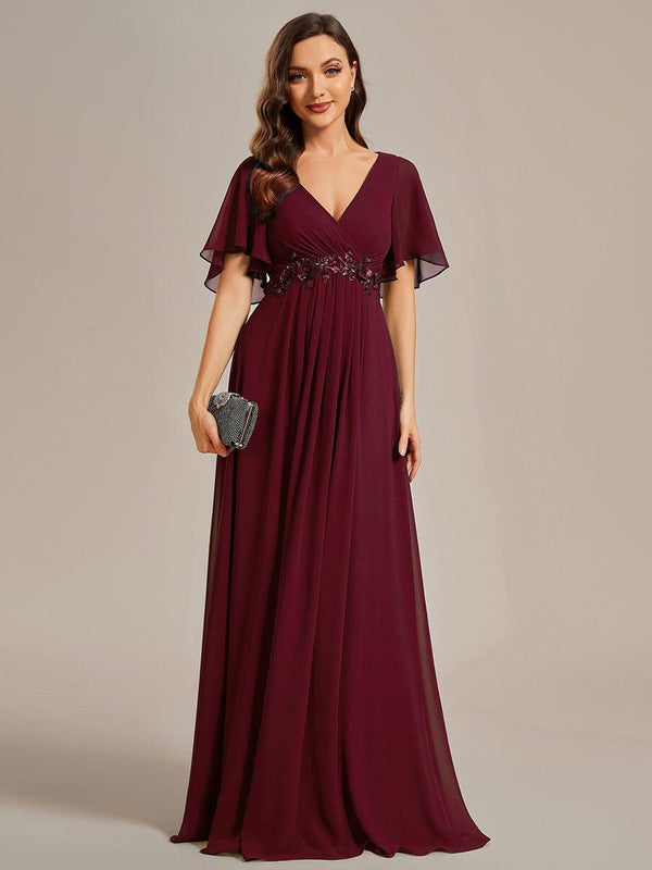 Chiffon Applique Mother of the Bride Dress with Flutter Sleeves