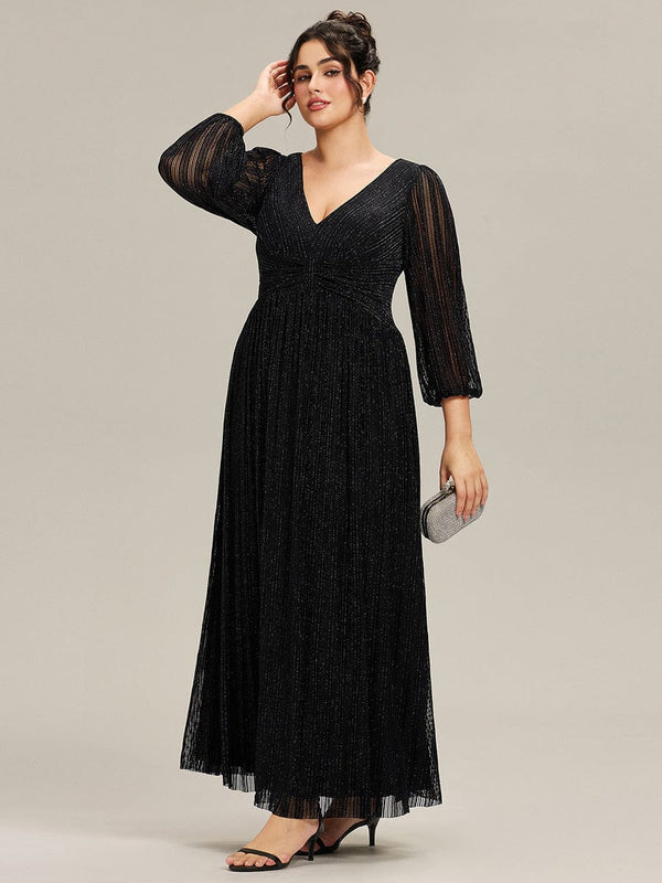 Plus Size Sparkle Long Sleeve Formal Evening Dress with A-line Silhouette