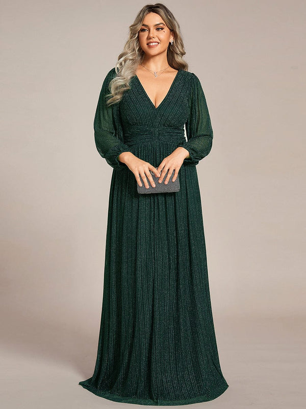 Plus Size Sparkle Long Sleeve Formal Evening Dress