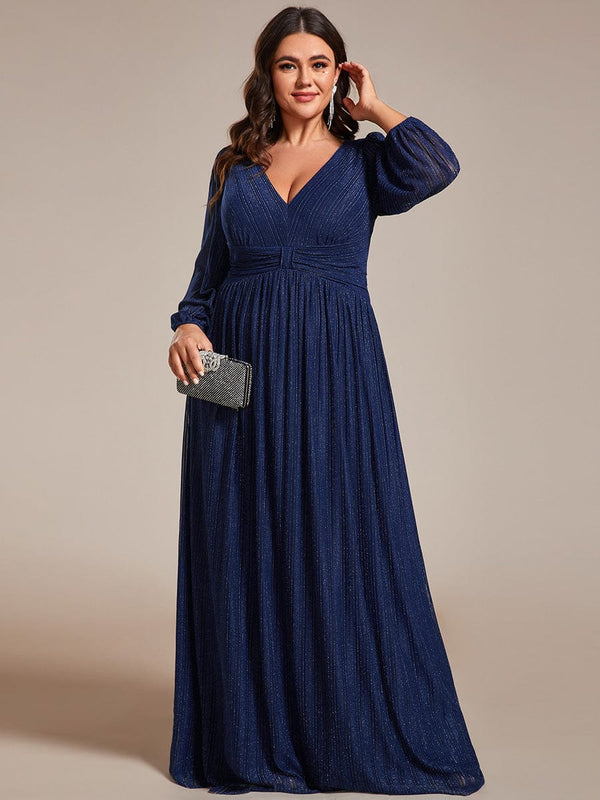 Plus Size Sparkle Long Sleeve Formal Evening Dress