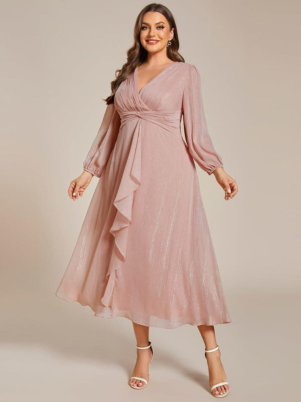 Plus Size Glitter Long Sleeve Twist Knot Evening Dress (Final Sale)
