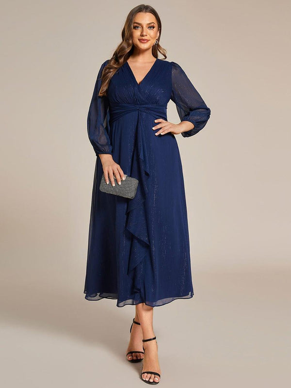 Plus Size Glitter Long Sleeve Twist Knot Evening Dress