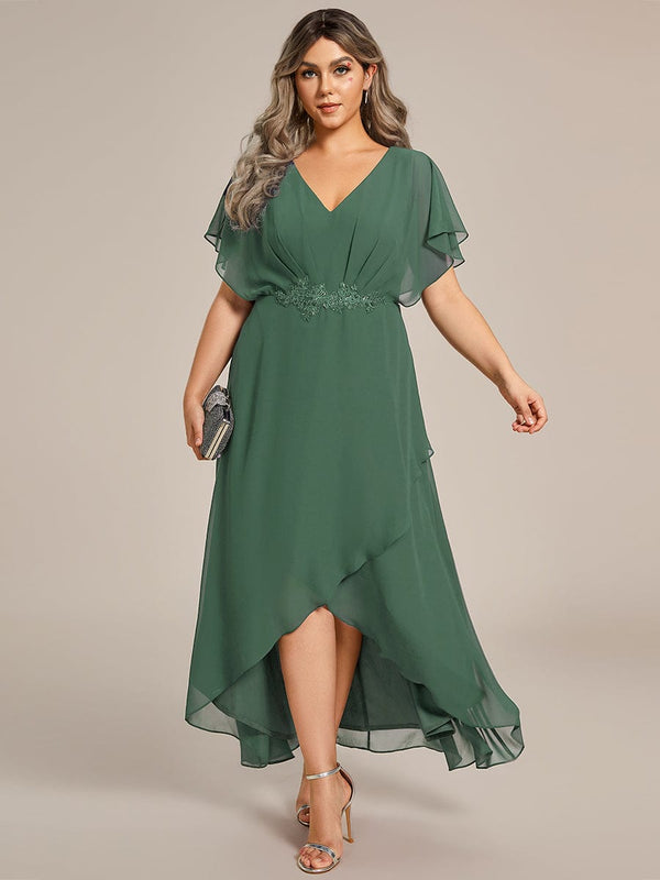 Plus Size Waist Applique A-Line Chiffon V-Neck Evening Dress