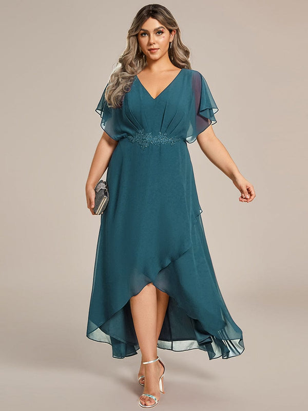 Plus Size Waist Applique A-Line Chiffon V-Neck Evening Dress