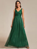 V-Neck Sleeveless Evening Dresses with Delicate Glitter