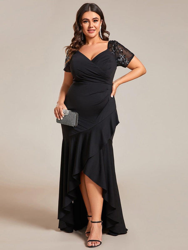 Plus Size High-Low V-Neck Bodycon Fishtail Evening Dresses
