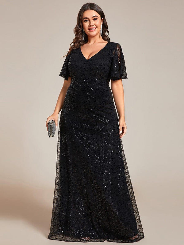Plus Size V-Neck Sequined A-Line Evening Dresses
