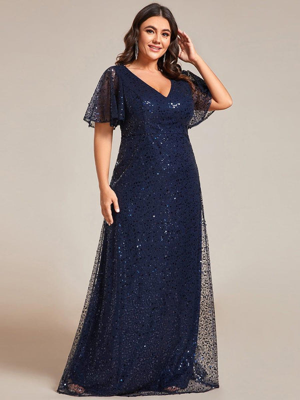 Plus Size V-Neck Sequined A-Line Evening Dresses