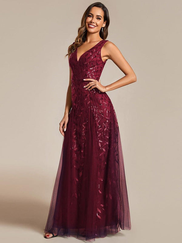 Sleeveless V-Neck Sequined A-Line Evening Dresses