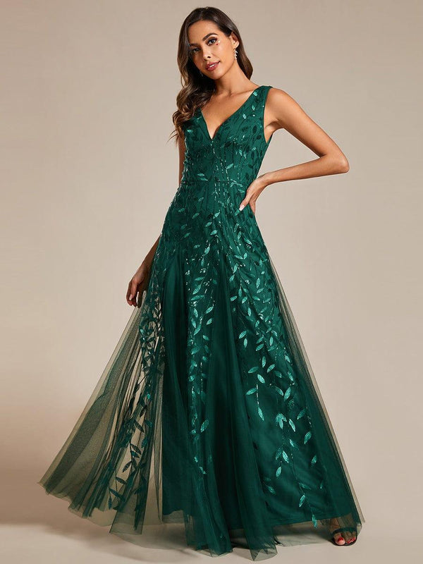 Sleeveless V-Neck Sequined A-Line Evening Dresses