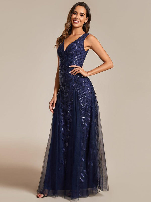 Sleeveless V-Neck Sequined A-Line Evening Dresses