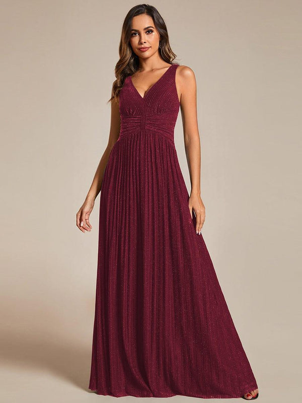 V-Neck Sleeveless A-Line Evening Dress with Subtle Glitter
