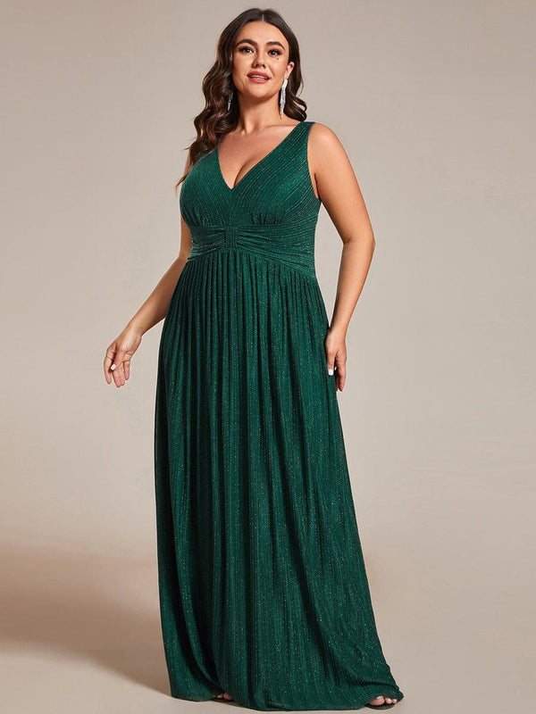 Plus Size V-Neck Sleeveless A-Line Evening Dress