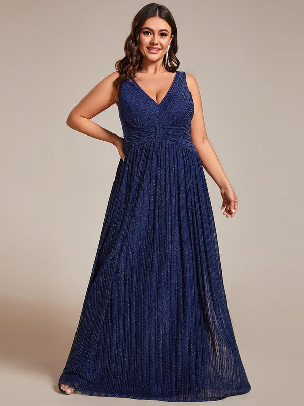 Plus Size V-Neck Sleeveless A-Line Evening Dress