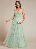 Sleeveless See-Through Applique Tulle Evening Dress