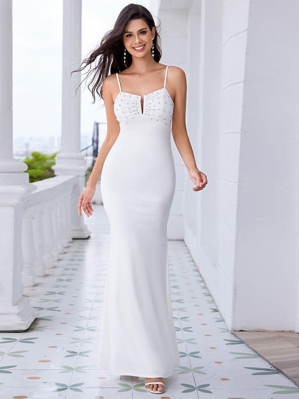 Elegant Spaghetti Strap Beaded Bodycon Evening Dress