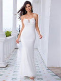 Elegant Spaghetti Strap Beaded Bodycon Evening Dress