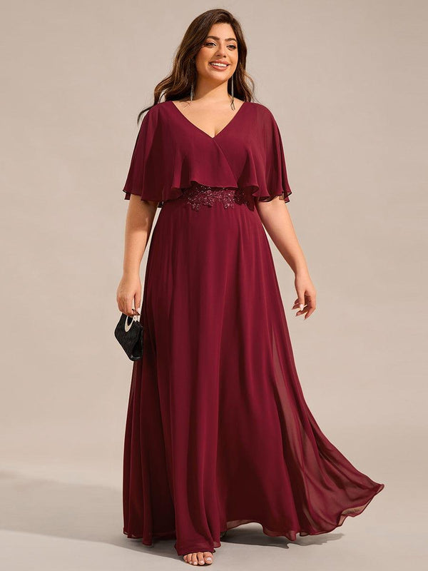 Elegant Plus Size Bat-Wing Sleeves Chiffon Maxi Evening Dress