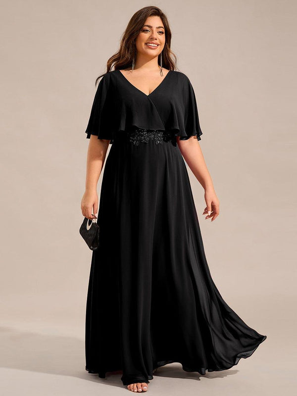 Plus Size Bat-Wing Sleeves Chiffon Maxi Evening Dress