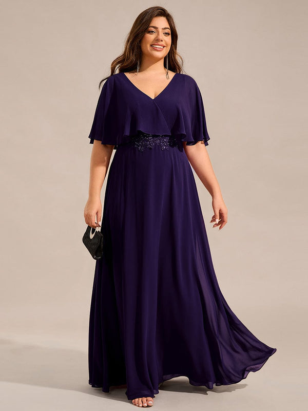 Plus Size Bat-Wing Sleeves Chiffon Maxi Evening Dress