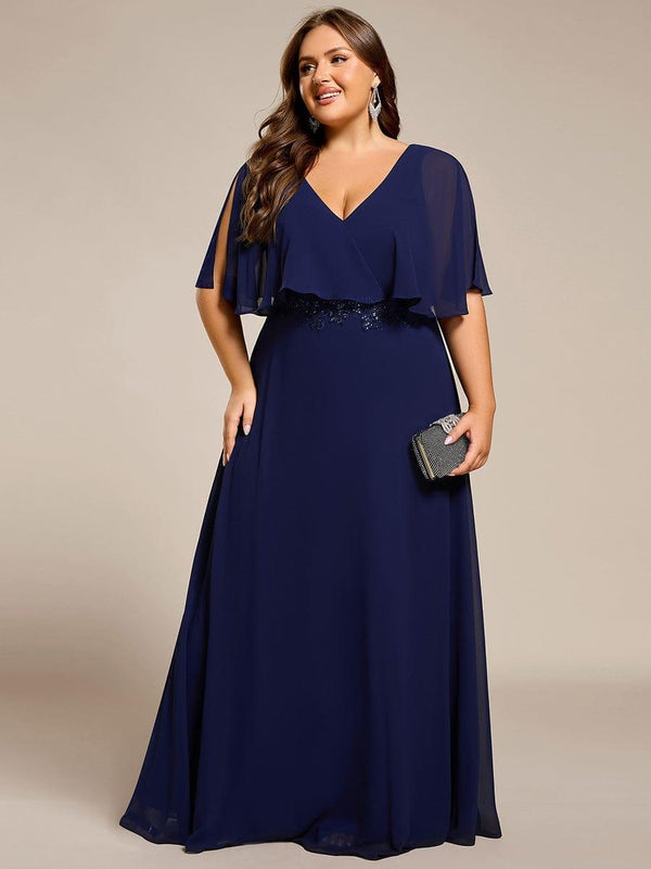 Plus Size Bat-Wing Sleeves Chiffon Maxi Evening Dress