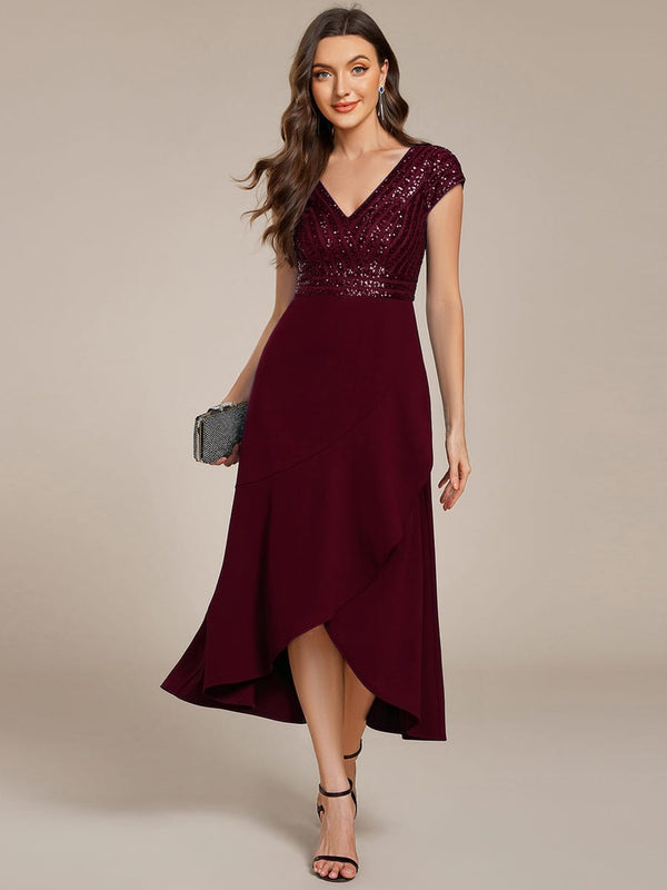 Sequin Asymmetrical Midi Wedding Guest Dress