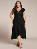 Plus Size Short Sleeve Sequin Asymmetrical Midi Evening Dress