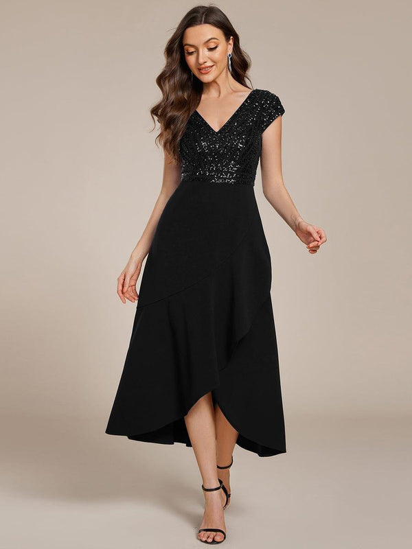 Sequin Asymmetrical Midi Wedding Guest Dress