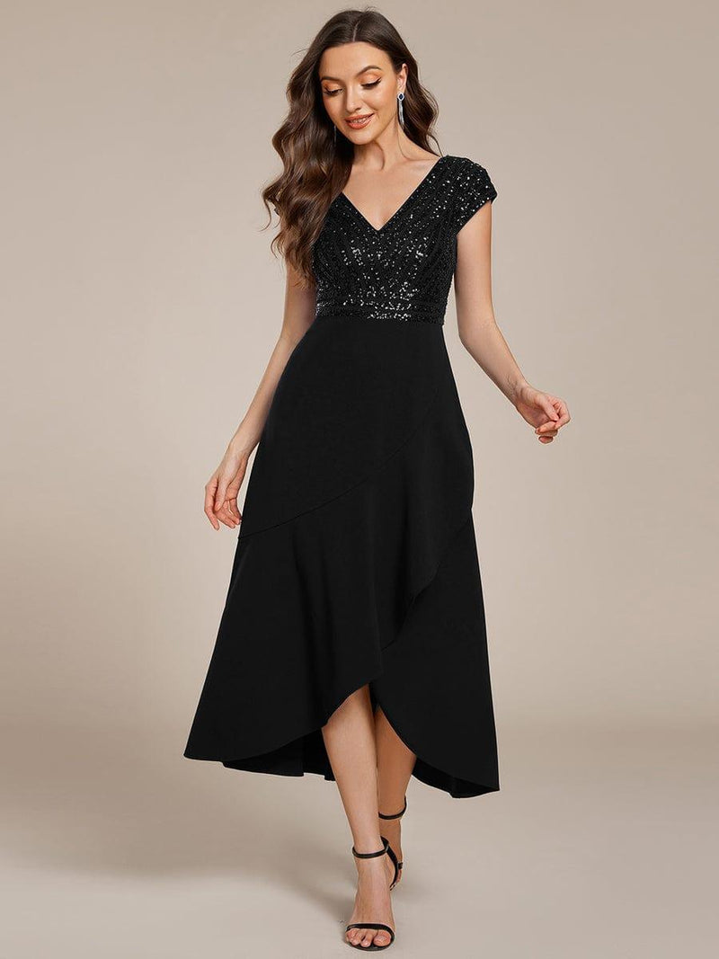 Sequin Asymmetrical Midi Wedding Guest Dress
