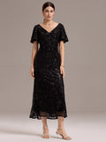 Sequin Ruffle Sleeve Evening Dress