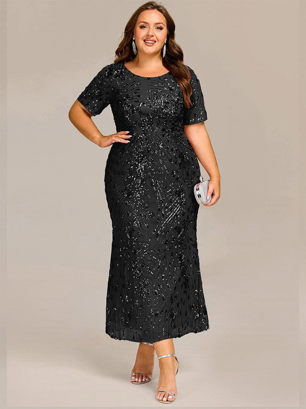 Plus Size Pleated Sequin Evening Dress