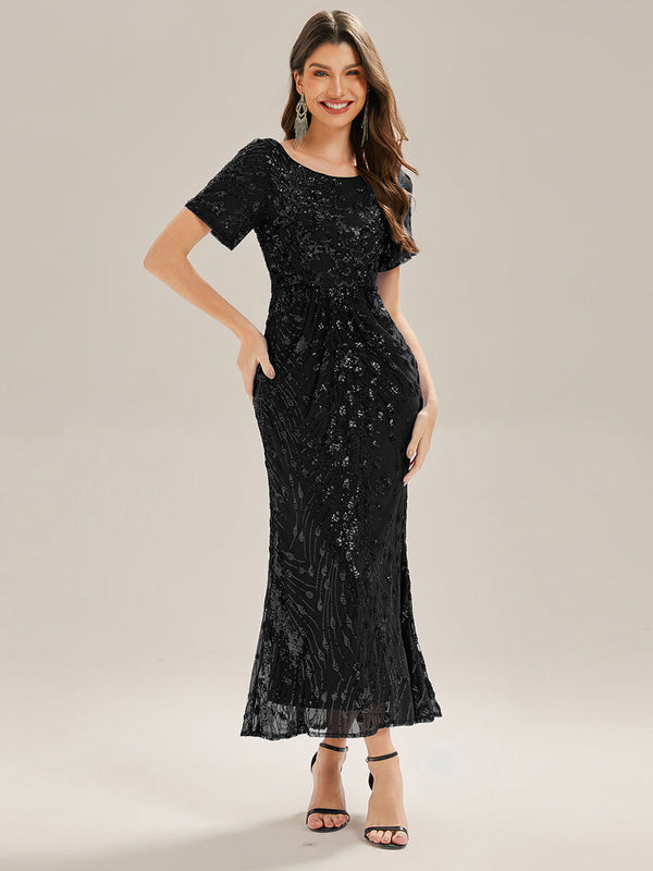 Sequin Mermaid Round Neck Evening Dress