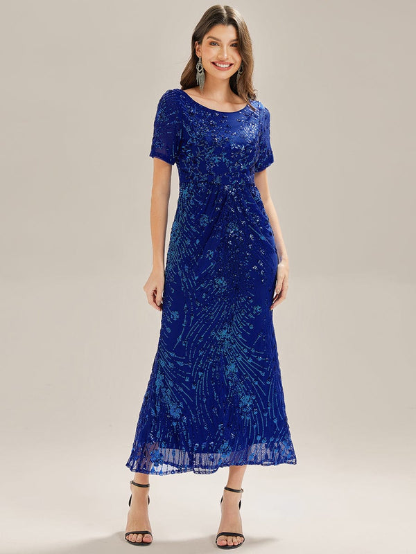 Sequin Mermaid Round Neck Evening Dress